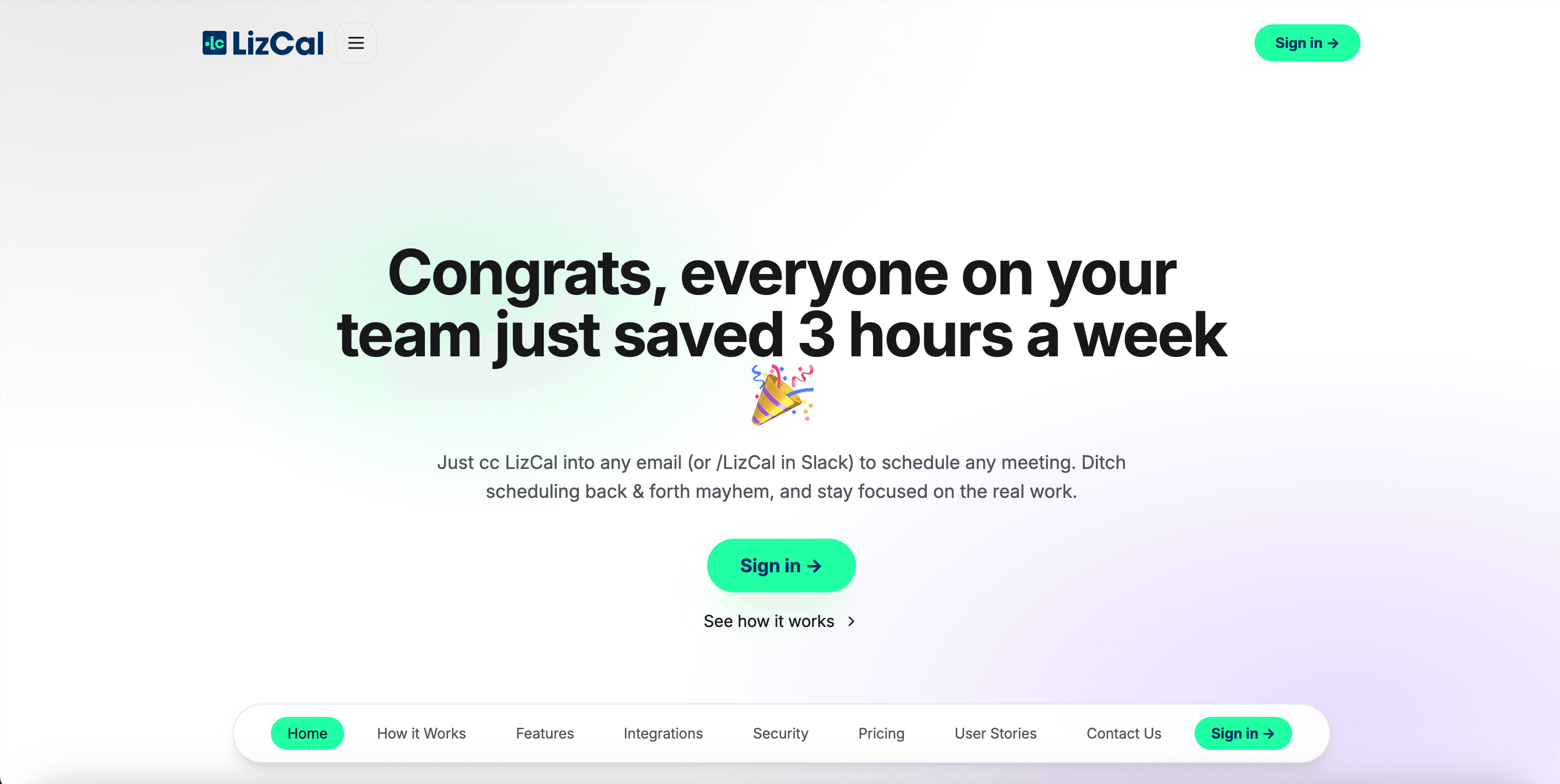 LizCal — Agent za zakazivanje landing page preview